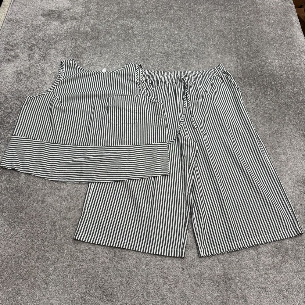Striped Sleeveless Top and Wide-Leg Pants Set - Black/White